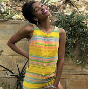 Yellow Romper Vintage 60s Mod Jumpsuit Medium ☀🌈